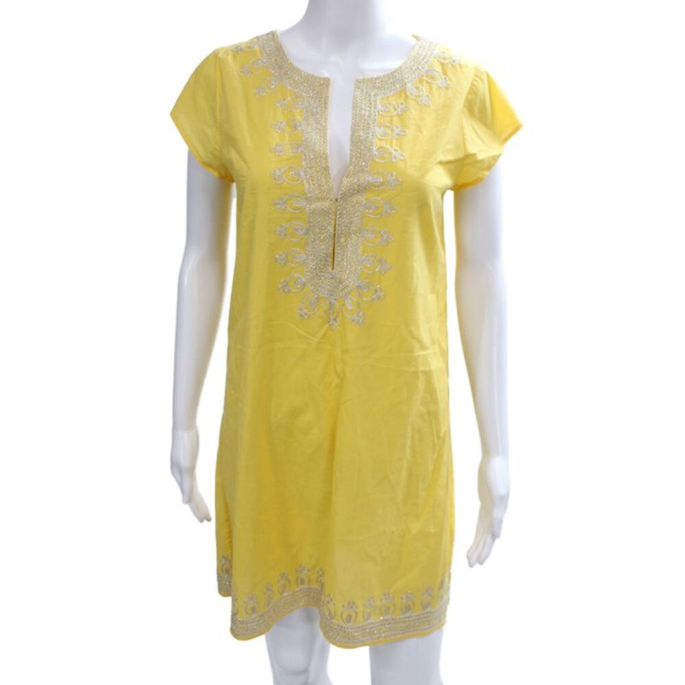 Calypso Saint Barth Womens Yellow Kaftan Dress Cotton Short Sleeve Size XS